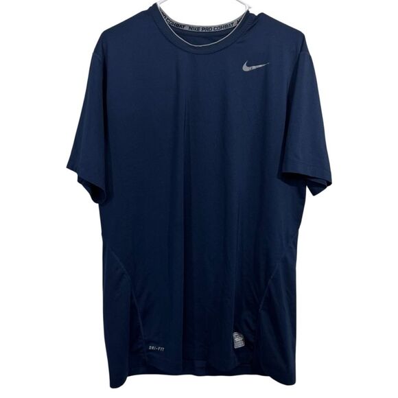 Nike Pro Combat Navy Blue Fitted Short Sleeve Athletic Shirt - Picture 1 of 4